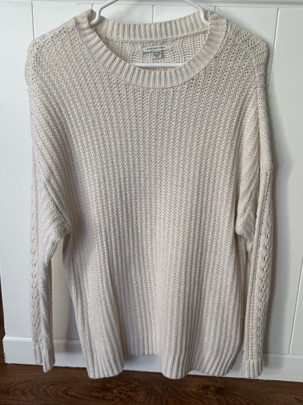 American Eagle Off-White Open Knit Pullover